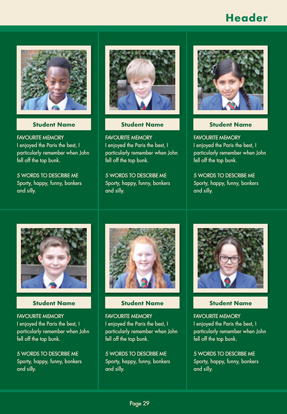 Triple - Dark Green + Forest Green - Cream School Yearbook